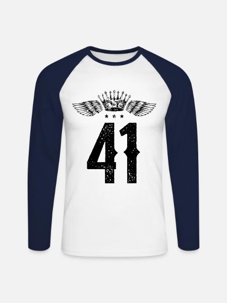 41 Couronne numérique - T-shirt baseball manches longues Homme - blanc/marine