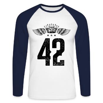 42 Couronne numérique - T-shirt baseball manches longues Homme - blanc/marine - Devant - Nik (191cm)