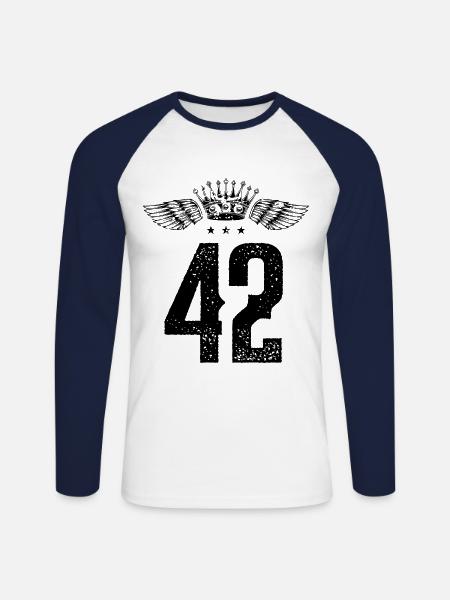 42 Couronne numérique - T-shirt baseball manches longues Homme - blanc/marine