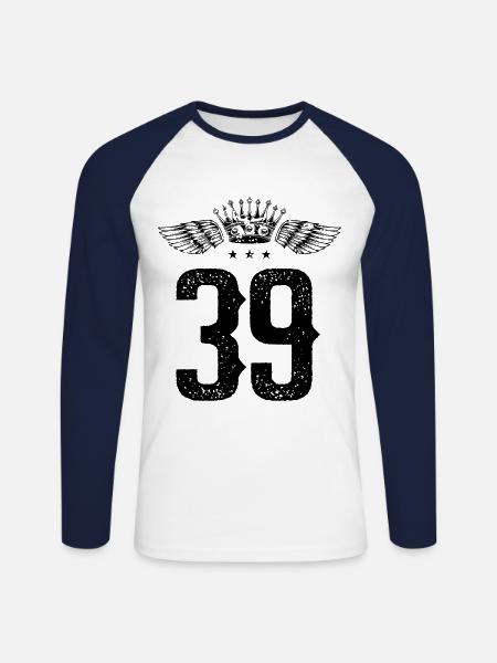 39 Number crown - Unisex Long Sleeve Baseball T-Shirt - white/navy