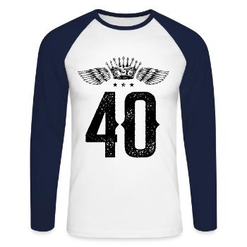 40 Zahl Krone - Unisex Baseballshirt langarm - Weiß/Navy - Vorne - Nik (191cm)