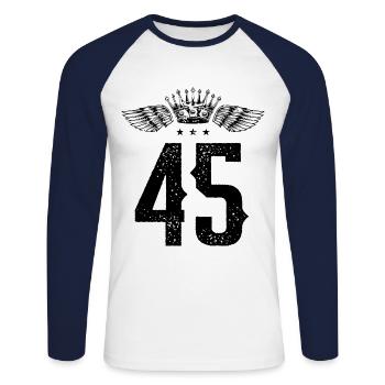 45 Number crown - Unisex Long Sleeve Baseball T-Shirt - white/navy - Front - Nik (191cm)