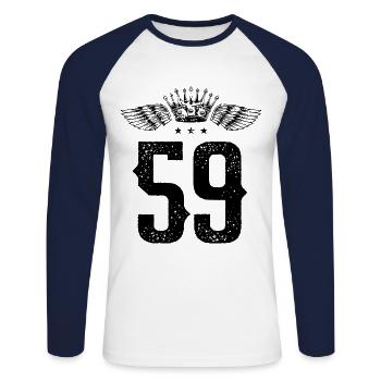 59 Number crown - Unisex Long Sleeve Baseball T-Shirt - white/navy - Front - Nik (191cm)