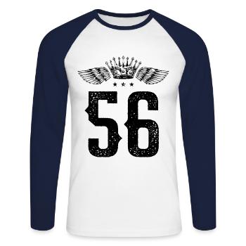56 Couronne numérique - T-shirt baseball manches longues Homme - blanc/marine - Devant - Nik (191cm)