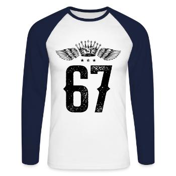67 Number crown - Unisex Long Sleeve Baseball T-Shirt - white/navy - Front - Nik (191cm)