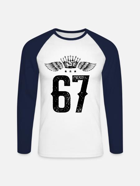 67 Zahl Krone - Unisex Baseballshirt langarm - Weiß/Navy