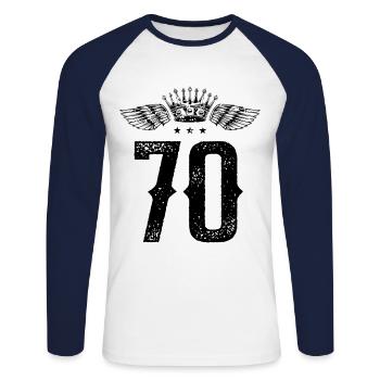 70 Number Crown - Unisex Long Sleeve Baseball T-Shirt - white/navy - Front - Nik (191cm)
