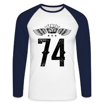 74 Nombre de couronnes - T-shirt baseball manches longues Homme - blanc/marine - Devant - Nik (191cm)