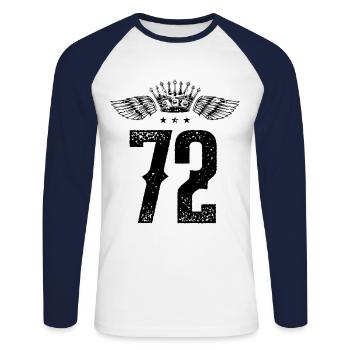 72 Zahl Krone - Unisex Baseballshirt langarm - Weiß/Navy - Vorne - Nik (191cm)
