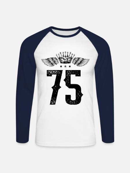 75 Number crown - Unisex Long Sleeve Baseball T-Shirt - white/navy