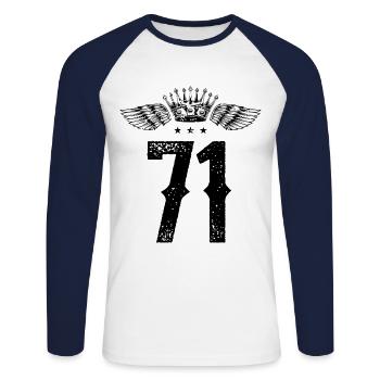 71 Couronne numérique - T-shirt baseball manches longues Homme - blanc/marine - Devant - Nik (191cm)