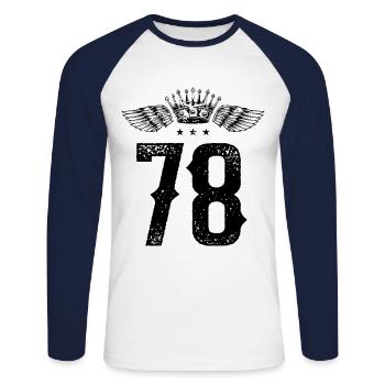 78 Number crown - Unisex Long Sleeve Baseball T-Shirt - white/navy - Front - Nik (191cm)