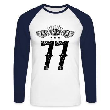 77 Number crown - Unisex Long Sleeve Baseball T-Shirt - white/navy - Front - Nik (191cm)