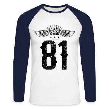 81 Zahl Krone - Unisex Baseballshirt langarm - Weiß/Navy - Vorne - Nik (191cm)