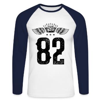 82 Zahl Krone - Unisex Baseballshirt langarm - Weiß/Navy - Vorne - Nik (191cm)