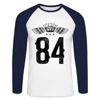 84 Zahl Krone - Unisex Baseballshirt langarm - Weiß/Navy - Vorne - Nik (191cm)
