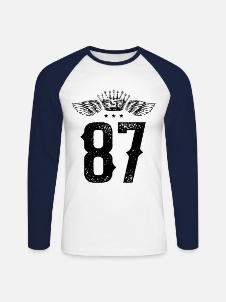 87 Zahl Krone - Unisex Baseballshirt langarm - Weiß/Navy