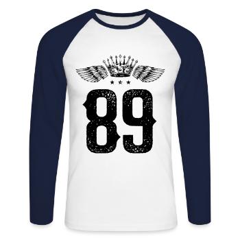 89 Couronne numérique - T-shirt baseball manches longues Homme - blanc/marine - Devant - Nik (191cm)