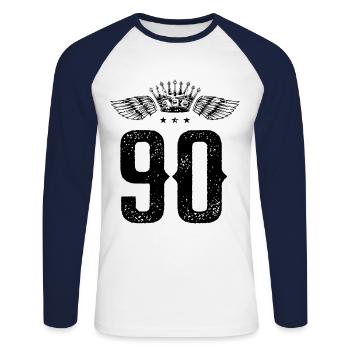 90 Number crown - Unisex Long Sleeve Baseball T-Shirt - white/navy - Front - Nik (191cm)