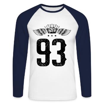 93 Couronne numérique - T-shirt baseball manches longues Homme - blanc/marine - Devant - Nik (191cm)