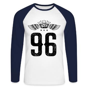 96 Couronne numérique - T-shirt baseball manches longues Homme - blanc/marine - Devant - Nik (191cm)