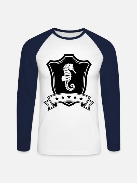 Seepferd Wappen - Unisex Baseballshirt langarm - Weiß/Navy