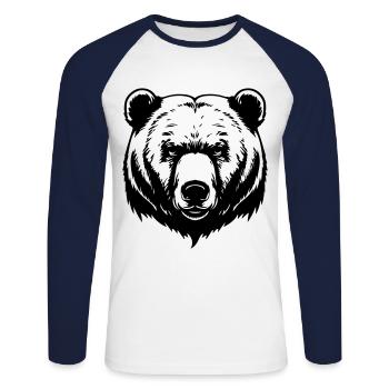 Bär Grizzly Kopf - Unisex Baseballshirt langarm - Weiß/Navy - Vorne - Nik (191cm)