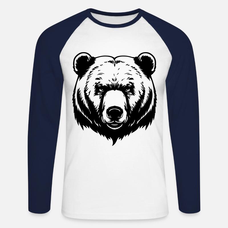 Bär Grizzly Kopf - Unisex Baseballshirt langarm - Weiß/Navy