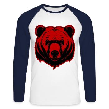 Bär Grizzly Kopf - Unisex Baseballshirt langarm - Weiß/Navy - Vorne - Nik (191cm)