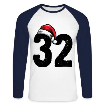 32 Numéro Noël - T-shirt baseball manches longues Homme - blanc/marine - Devant - Nik (191cm)