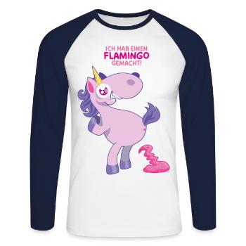 Einhorn Flamingo gemacht - Unisex Baseballshirt langarm - Weiß/Navy - Vorne - Nik (191cm)