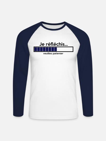 je réfléchis - T-shirt baseball manches longues Homme - blanc/marine