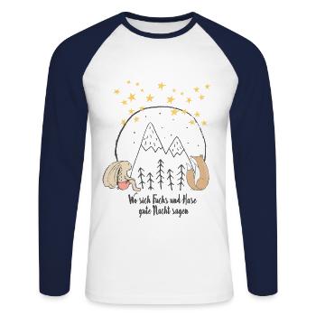Fuchs und Hase | Gute Nacht - Unisex Baseballshirt langarm - Weiß/Navy - Vorne - Nik (191cm)