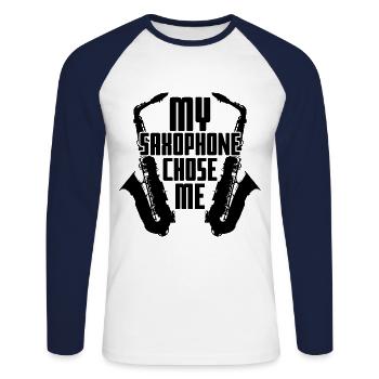 Jazz Saxophone - T-shirt baseball manches longues Homme - blanc/marine - Devant - Nik (191cm)