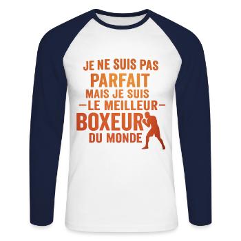 Pas parfait boxeur idée cadeau Boxe Humour Sport - T-shirt baseball manches longues Homme - blanc/marine - Devant - Nik (191cm)