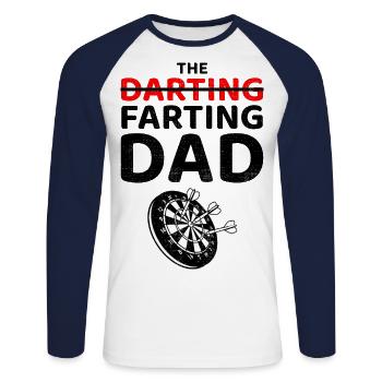 Darts Players Bullseye Fart Dad Fathers Day Funny - Unisex Long Sleeve Baseball T-Shirt - white/navy - Front - Nik (191cm)