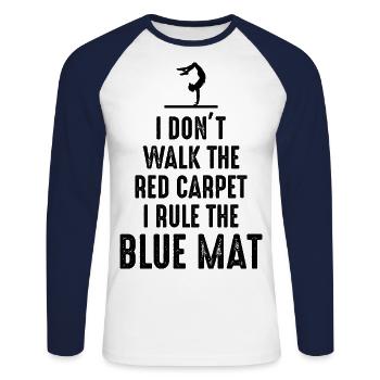 Gymnastique Gymnaste Backflip Tumbling Acrobaties - T-shirt baseball manches longues Homme - blanc/marine - Devant - Nik (191cm)