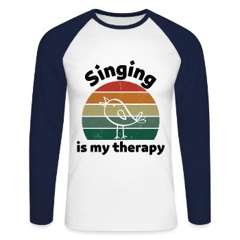 Le chant est ma thérapie ! noir - T-shirt baseball manches longues Homme - blanc/marine - Devant - Nik (191cm)