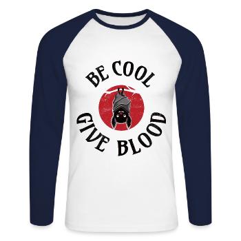 Be cool, give Blood! Fledermaus - Unisex Baseballshirt langarm - Weiß/Navy - Vorne - Nik (191cm)
