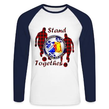 Scotland nation football red tartan stand together - Unisex Long Sleeve Baseball T-Shirt - white/navy - Front - Nik (191cm)