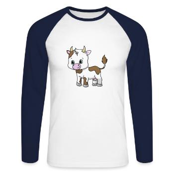 une petite vache mignonne - T-shirt baseball manches longues Homme - blanc/marine - Devant - Nik (191cm)