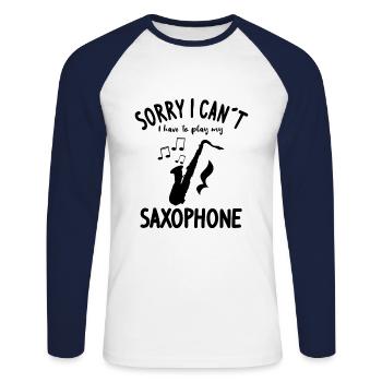 Saxophone jazz music musician sorry i can t - Unisex Long Sleeve Baseball T-Shirt - white/navy - Front - Nik (191cm)