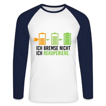 Elektroauto Elektromobilität E Auto Rekuperieren - Unisex Baseballshirt langarm - Weiß/Navy - Vorne - Nik (191cm)