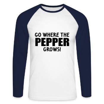 Go where the pepper grows Anglizsimen Denglisch - Unisex Long Sleeve Baseball T-Shirt - white/navy - Front - Nik (191cm)