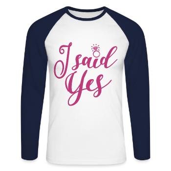J’ai dit oui - Enterrement de vie de jeune fille Hen Night Gift - T-shirt baseball manches longues Homme - blanc/marine - Devant - Nik (191cm)