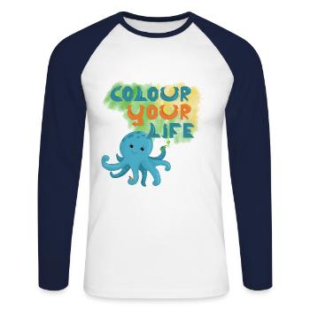 Graffiti Squid - Unisex Long Sleeve Baseball T-Shirt - white/navy - Front - Nik (191cm)