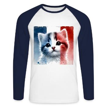 Mister Cat In France - Unisex Long Sleeve Baseball T-Shirt - white/navy - Front - Nik (191cm)