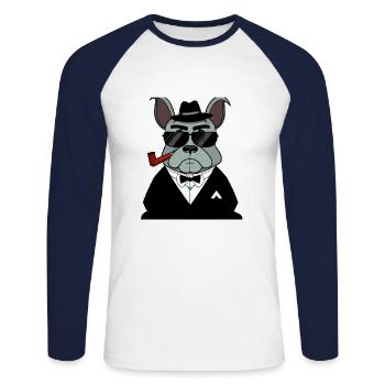 grim French Bulldog Mafia Trend - Unisex Long Sleeve Baseball T-Shirt - white/navy - Front - Nik (191cm)