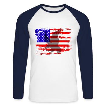 US Flagge mit Adler Greifvogel - Unisex Baseballshirt langarm - Weiß/Navy - Vorne - Nik (191cm)