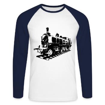 Locomotive à vapeur - T-shirt baseball manches longues Homme - blanc/marine - Devant - Nik (191cm)